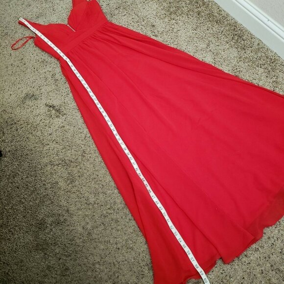 Cinderella Divine Red Plunging V Neck Long Gown Prom Formal Bridesmaid Dress - Picture 11 of 12